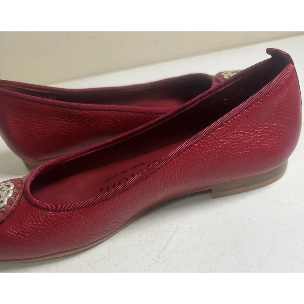 Brighton Aleta Red Ballet‎ Flats Silver Medallion Size 5.5M Made in Italy